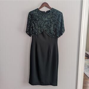 Vintage Women's Peak Evenings Green Beaded Cape Size 8